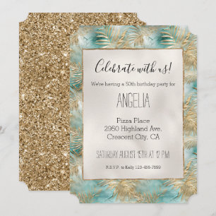Invitation Gold Aqua White Feuilles tropicaux