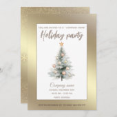 Invitation Gold aquarelle sapin de Noël (Devant / Derrière)