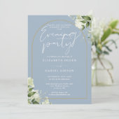 Invitation Gold Arch Floral Dusty Blue Mariage Soirée (Debout devant)