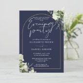 Invitation Gold Arch Floral Navy Blue Mariage Soirée (Debout devant)