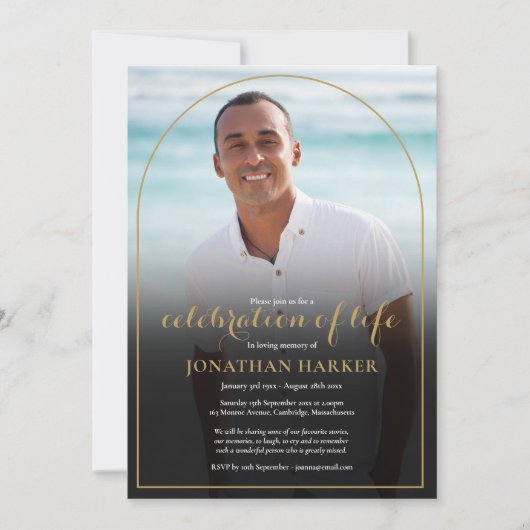 Invitation Gold Arch Funeral Photo Celebration of Life (Devant)