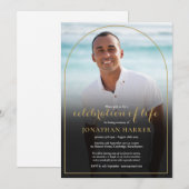 Invitation Gold Arch Funeral Photo Celebration of Life (Devant / Derrière)