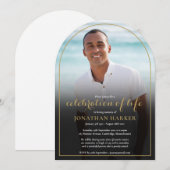 Invitation Gold Arch Funeral Photo Celebration of Life (Devant / Derrière)