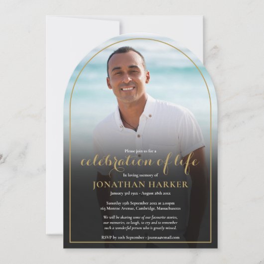 Invitation Gold Arch Funeral Photo Celebration of Life (Devant)