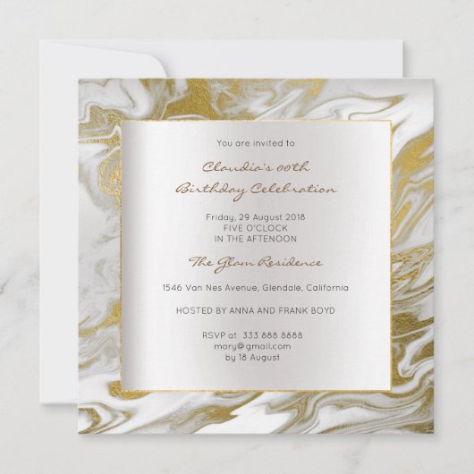 Invitation Gold Argent Marbre Abstrait Gris fête d'anniversai (Devant)