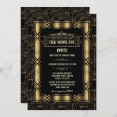 Invitation Gold Art Déco Gatsby 1920's New Year's Eve Party (Devant / Derrière)