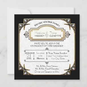 Invitation Gold Art Déco Mariage de typographie noir et blanc