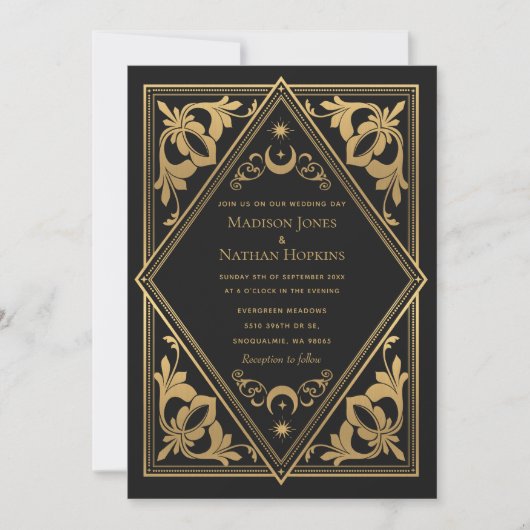 Invitation Gold Art Nouveau Tarot gothique QR Code Mariage (Devant)