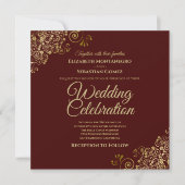 Invitation Gold Auburn Brown simple Elegant Carré Mariage (Devant)