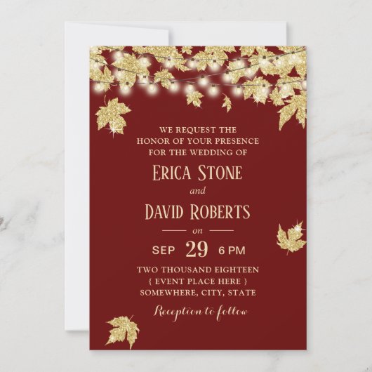 Invitation Gold Automne quitte Bourgogne Mariage de automne r (Devant)