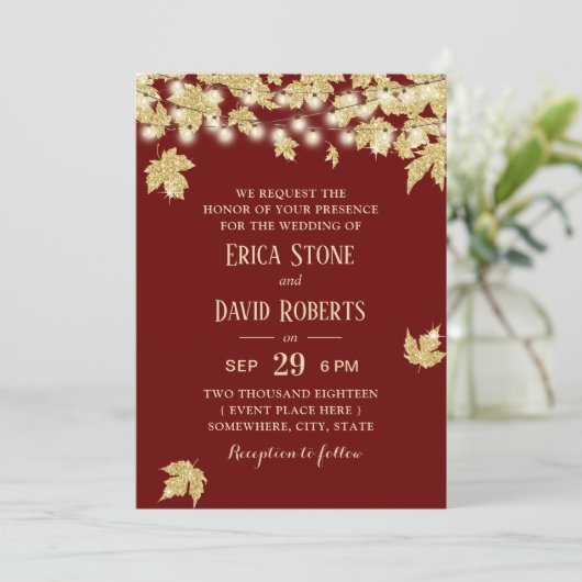 Invitation Gold Automne quitte Bourgogne Mariage de automne r (Debout devant)