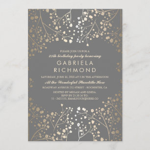 Invitation Gold Baby's Breath Elegant Grey fête d'anniversair