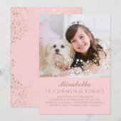 Invitation Gold Baby's Breath Pink Photo Anniversaire (Devant / Derrière)