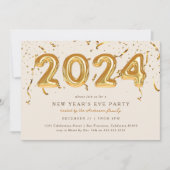 Invitation Gold Balloon Confetti 2024 Soirée du Nouvel An (Devant)