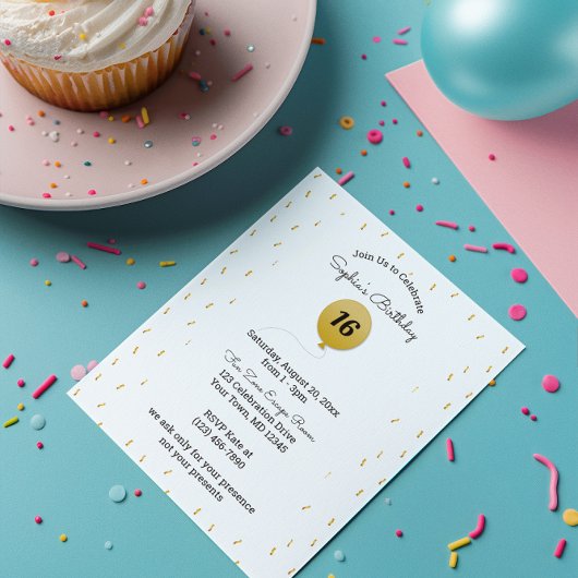 Invitation Gold Balloon & Confetti N'importe quel nombre Anni