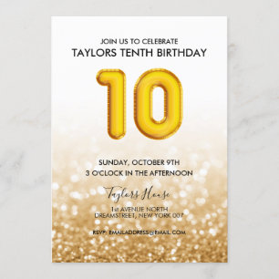 Invitation 
Gold Balloon Parties scintillant 10e anniversair