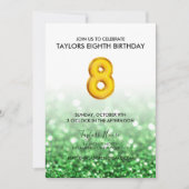 Invitation Gold Balloon Parties scintillant verte 8e fête d'a (Devant)