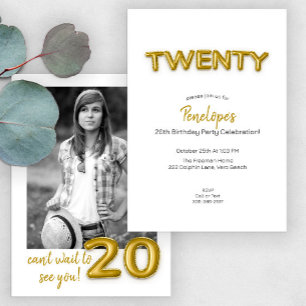 Invitation Gold Balloon Vingtième anniversaire Photo Invitati