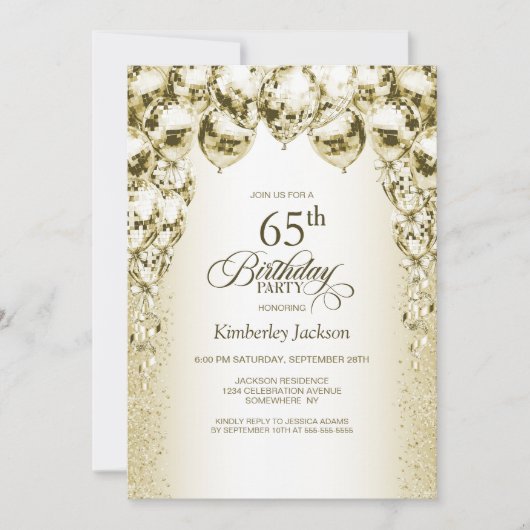 Invitation Gold Balloons 65e fête d'anniversaire (Devant)