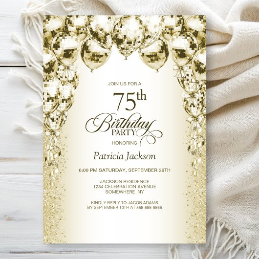 Invitation Gold Balloons 75e fête d'anniversaire