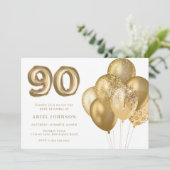 Invitation Gold Balloons 90e fête d'anniversaire (Debout devant)