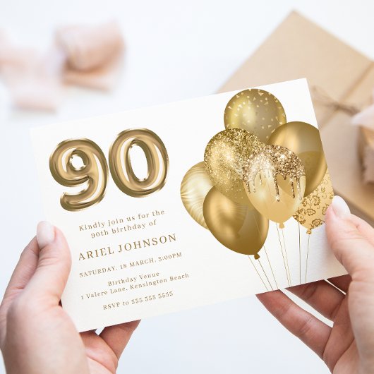 Invitation Gold Balloons 90e fête d'anniversaire