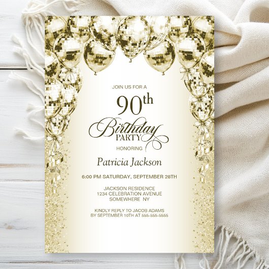 Invitation Gold Balloons 90e fête d'anniversaire