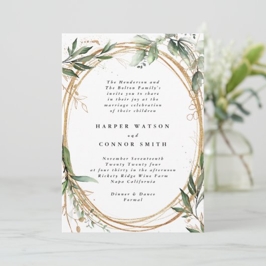 Invitation Gold Bands Eucalyptus Elégant mariage (Debout devant)