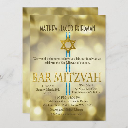 Invitation Gold Bar Mizvah (Devant / Derrière)