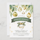 Invitation Gold Baubles Orament Exchange fête de Noël (Devant)