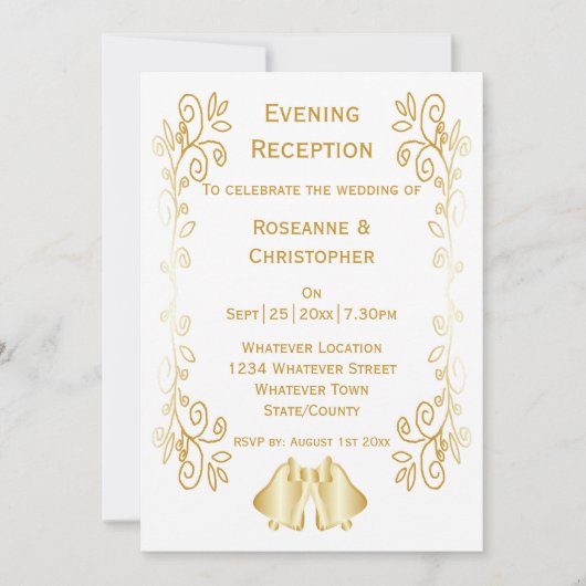 Invitation Gold Bells Scrollwork Mariage Réception (Devant)
