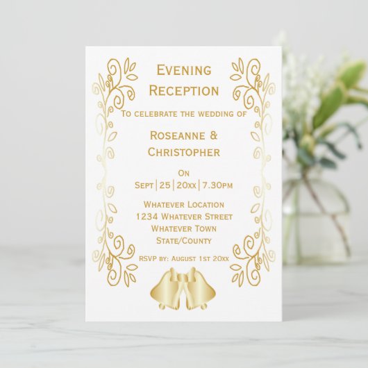 Invitation Gold Bells Scrollwork Mariage Réception (Debout devant)