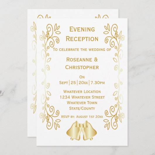 Invitation Gold Bells Scrollwork Mariage Réception (Devant / Derrière)