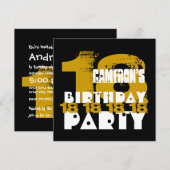 Invitation GOLD BLACK 18e fête d'anniversaire 18 ans V10A (Devant / Derrière)