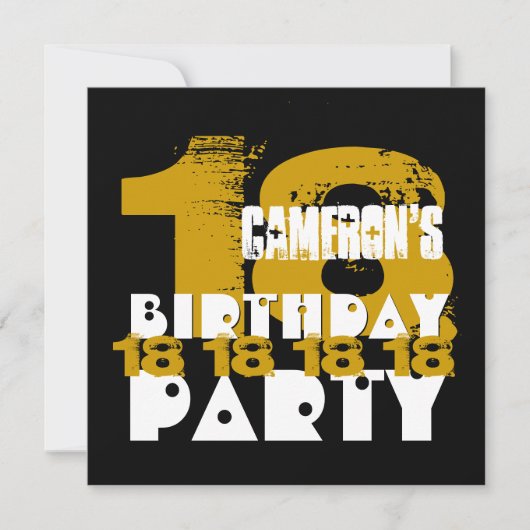 Invitation GOLD BLACK 18e fête d'anniversaire 18 ans V10A (Devant)