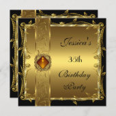 Invitation Gold Black 35e anniversaire Floral élégant Classy (Devant / Derrière)