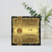 Invitation Gold Black 35e anniversaire Floral élégant Classy (Debout devant)