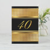 Invitation Gold & Black 40th Birthday Party (Debout devant)