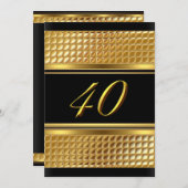 Invitation Gold & Black 40th Birthday Party (Devant / Derrière)