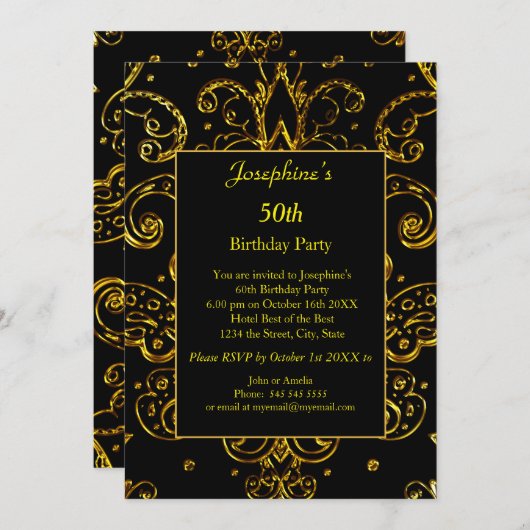 Invitation Gold Black 50e 60e 70e anniversaire (Devant / Derrière)
