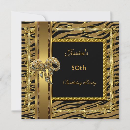 Invitation Gold Black 50e Anniversaire Animal Wild Élégant 6 (Devant)