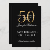 Invitation Gold Black 50th Birthday Enregistrer la date (Devant / Derrière)