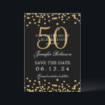 Invitation Gold Black 50th Birthday Enregistrer la date et le<br><div class="desc">Elégant design "50th Birthday Party" avec faux confettis de parties scintillant & détails texte. Facile à utiliser et facile à personnaliser. Commandez aujourd'hui !</div>