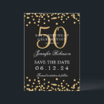 Invitation Gold Black 50th Birthday Enregistrer la date et le<br><div class="desc">Elégant design "50th Birthday Party" avec faux confettis de parties scintillant & détails texte. Facile à utiliser et facile à personnaliser. Commandez aujourd'hui !</div>