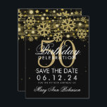Invitation Gold Black 50th Birthday Save Date Winter<br><div class="desc">Elégant design "50th Birthday Party" avec Gold Faux Parties scintillant Snowflakes & bokeh lumières brillantes sur Black arrière - plan (vous pouvez changer la couleur arrière - plan pour répondre à vos besoins),  et nom personnalisé   détails texte. Facile à utiliser et facile à personnaliser. Commandez aujourd'hui !</div>