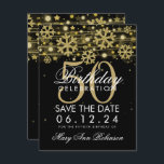 Invitation Gold Black 50th Birthday Save Date Winter<br><div class="desc">Élégant design "50e anniversaire de la fête" avec les Parties scintillant Gold Faux Snowflakes & bokeh lumières brillantes sur le arrière - plan noir (vous pouvez changer la couleur arrière - plan selon vos besoins), et nom personnalisé texte de détails. Facile à utiliser et facile à personnaliser. Commandez aujourd'hui !...</div>