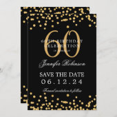 Invitation Gold Black 60e anniversaire Enregistrer la date Co (Devant / Derrière)