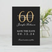 Invitation Gold Black 60th Birthday Enregistrer la date (Debout devant)
