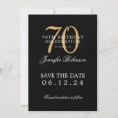 Invitation Gold Black 70th Birthday Enregistrer la date (Devant)
