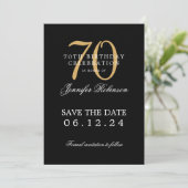 Invitation Gold Black 70th Birthday Enregistrer la date (Debout devant)